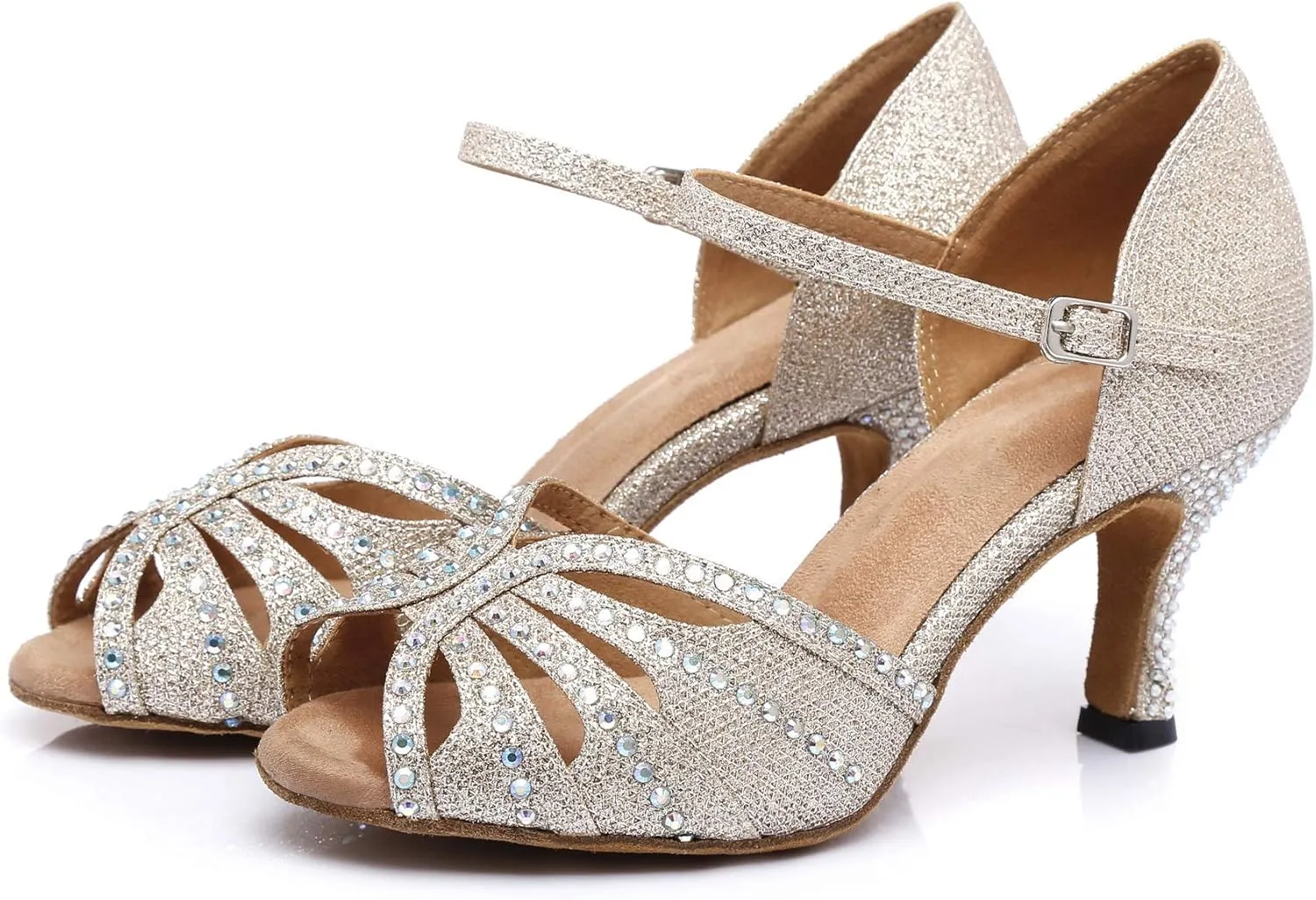 Women's Rhinestone Ballroom Dance Shoes Latin Salsa Performance Wedding Party 1920s Dance Shoes