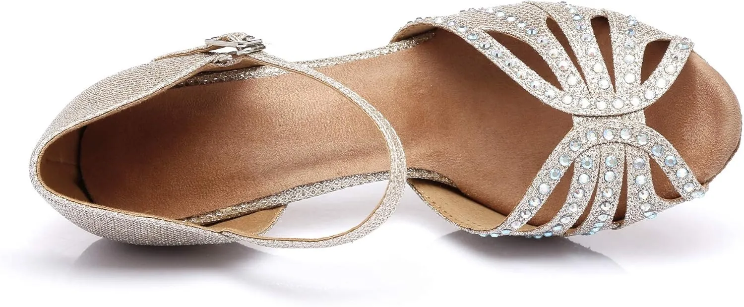 Women's Rhinestone Ballroom Dance Shoes Latin Salsa Performance Wedding Party 1920s Dance Shoes