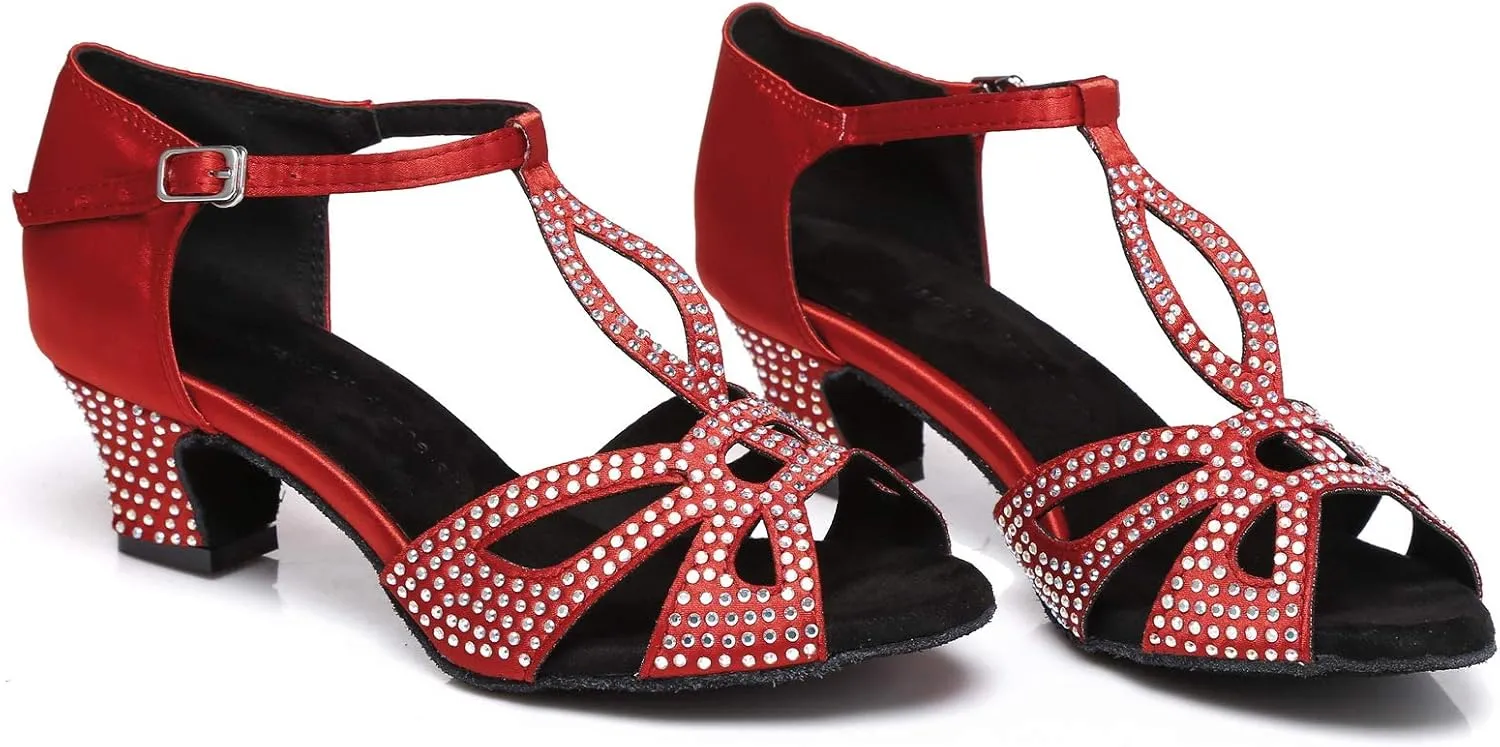 Women's Rhinestone Ballroom Dance Shoes Latin Salsa Performance Wedding Party 1920s Dance Shoes