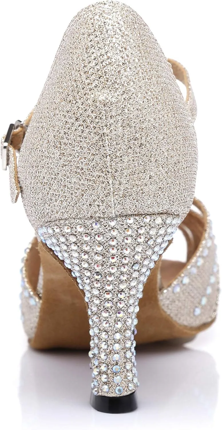 Women's Rhinestone Ballroom Dance Shoes Latin Salsa Performance Wedding Party 1920s Dance Shoes