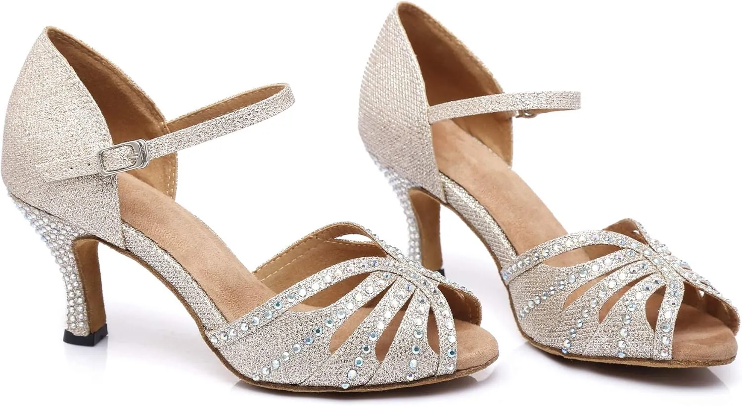 Women's Rhinestone Ballroom Dance Shoes Latin Salsa Performance Wedding Party 1920s Dance Shoes