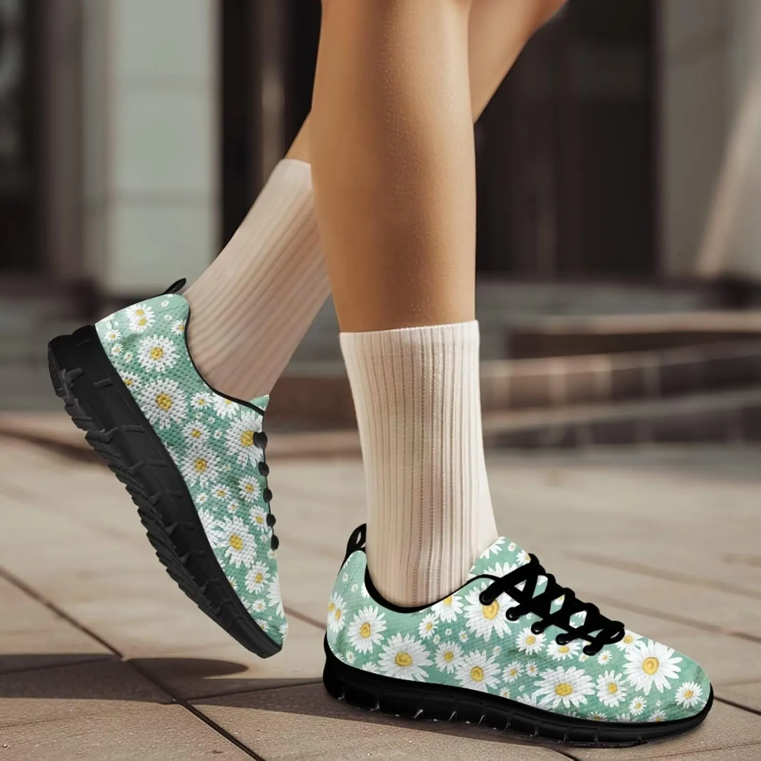 Women's Running Shoes Lightweight Breathable Tennis Shoes for Teenager Girls Lace-Up Comfortable Sneakers Gift for Mom Wife Daughters Suitable for All Seasons Black Sole Size 5-12