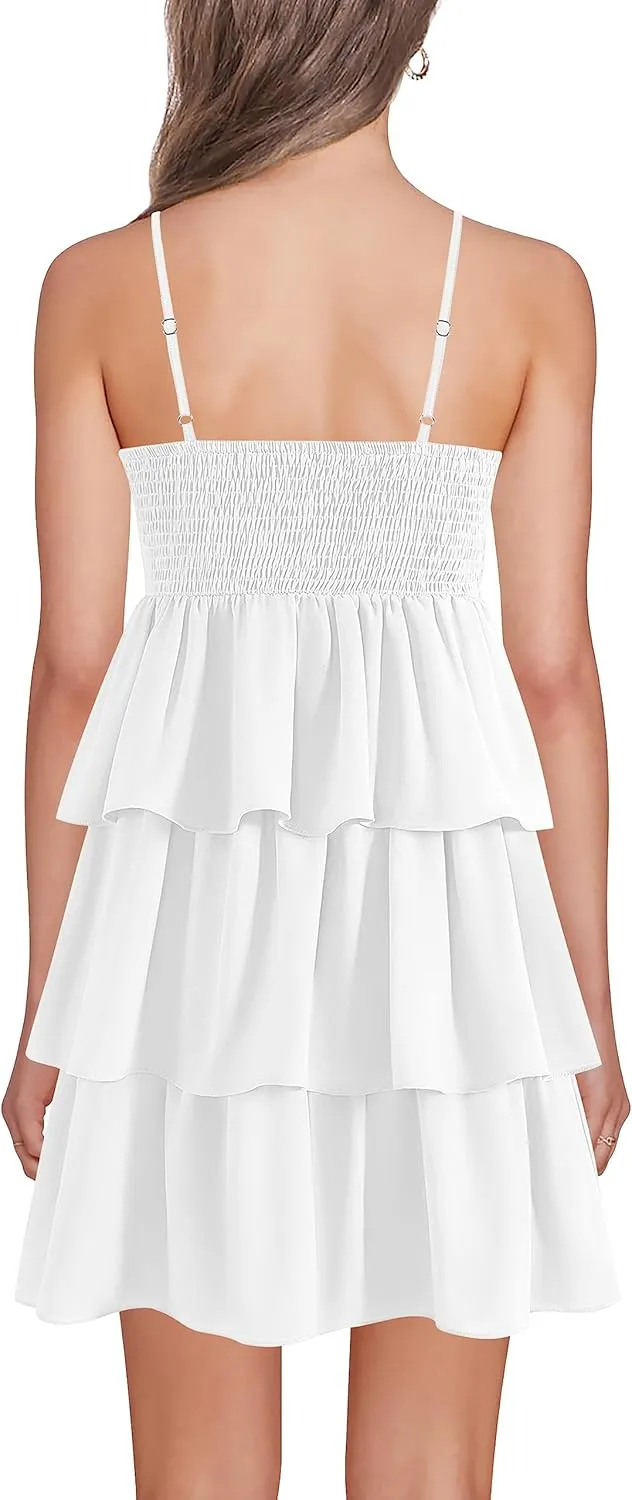 Womens Sexy V Neck Summer Dress Adjustable Spaghetti Strap Sleeveless Flowy Mini Short Dresses