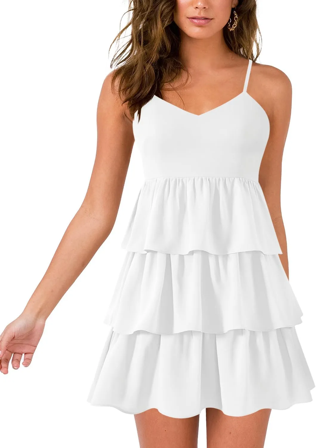 Womens Sexy V Neck Summer Dress Adjustable Spaghetti Strap Sleeveless Flowy Mini Short Dresses