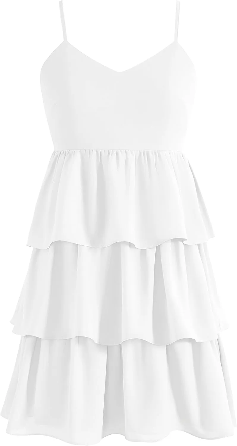 Womens Sexy V Neck Summer Dress Adjustable Spaghetti Strap Sleeveless Flowy Mini Short Dresses