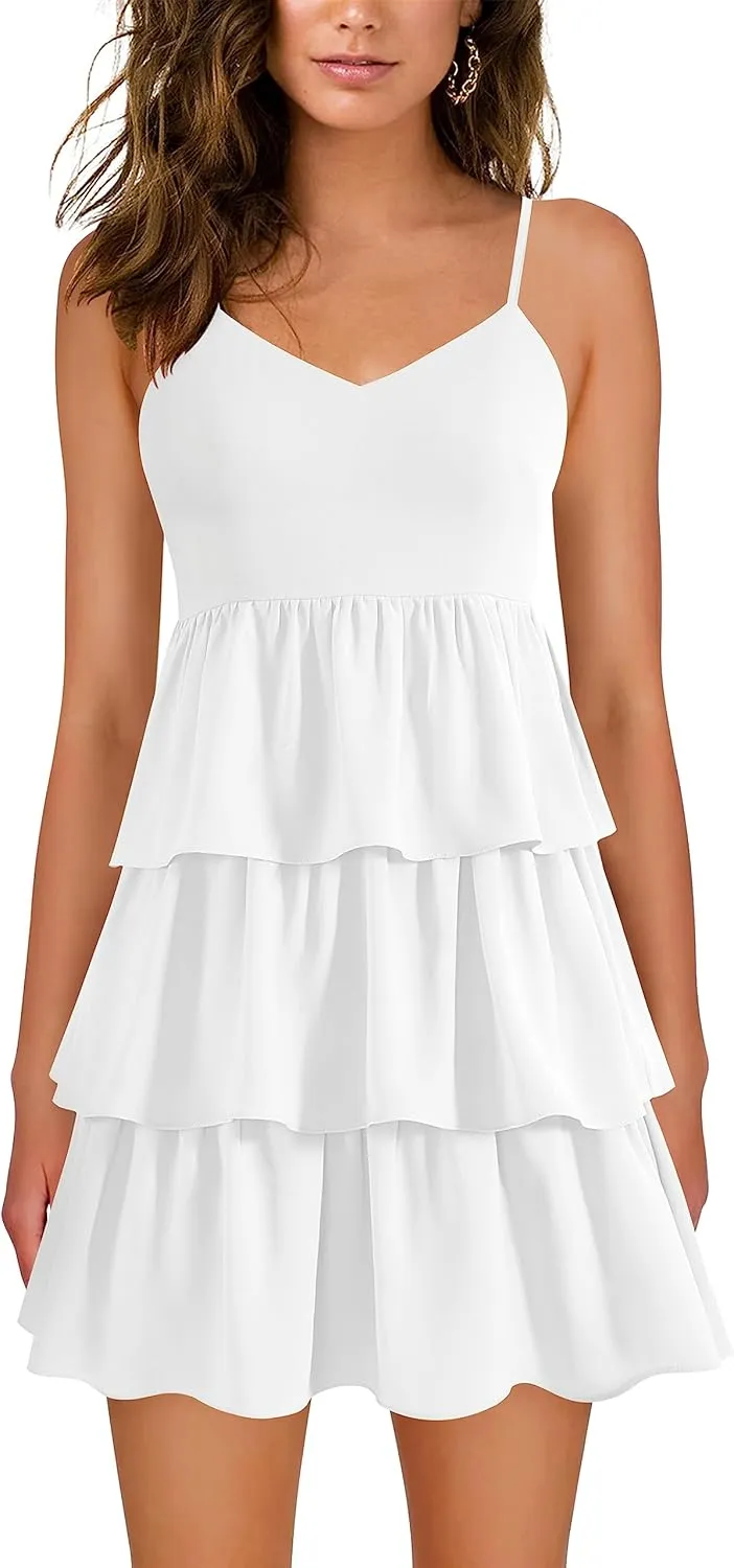 Womens Sexy V Neck Summer Dress Adjustable Spaghetti Strap Sleeveless Flowy Mini Short Dresses