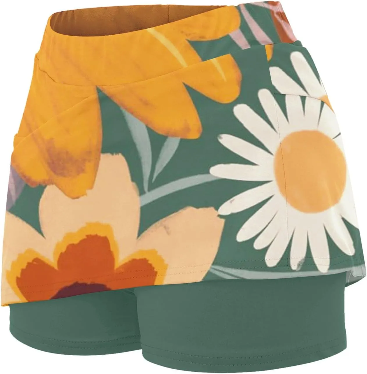 Womens Skorts with Pockets Tummy Control Floral Print Skorts High Waist Athletic Sports Pants Skirt Casual Shorts