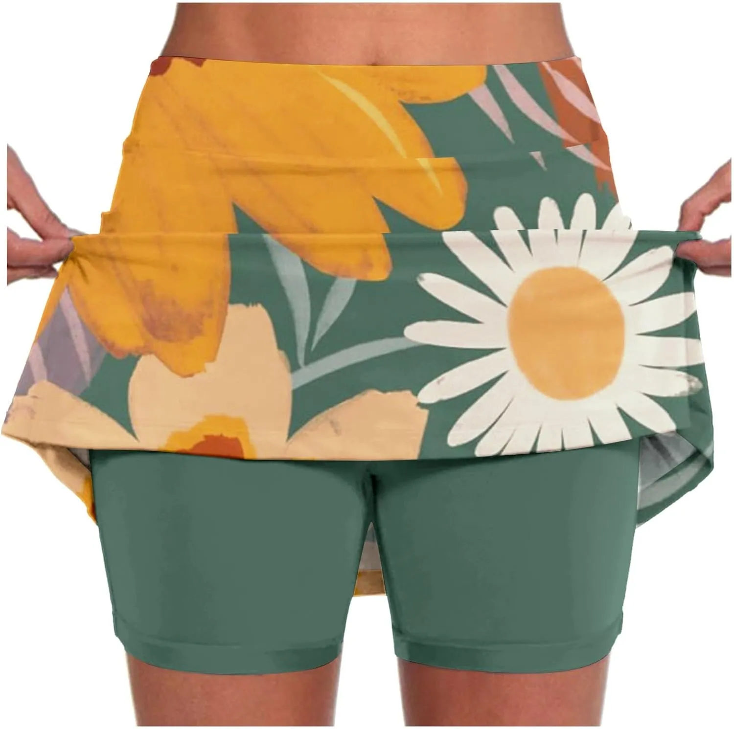Womens Skorts with Pockets Tummy Control Floral Print Skorts High Waist Athletic Sports Pants Skirt Casual Shorts