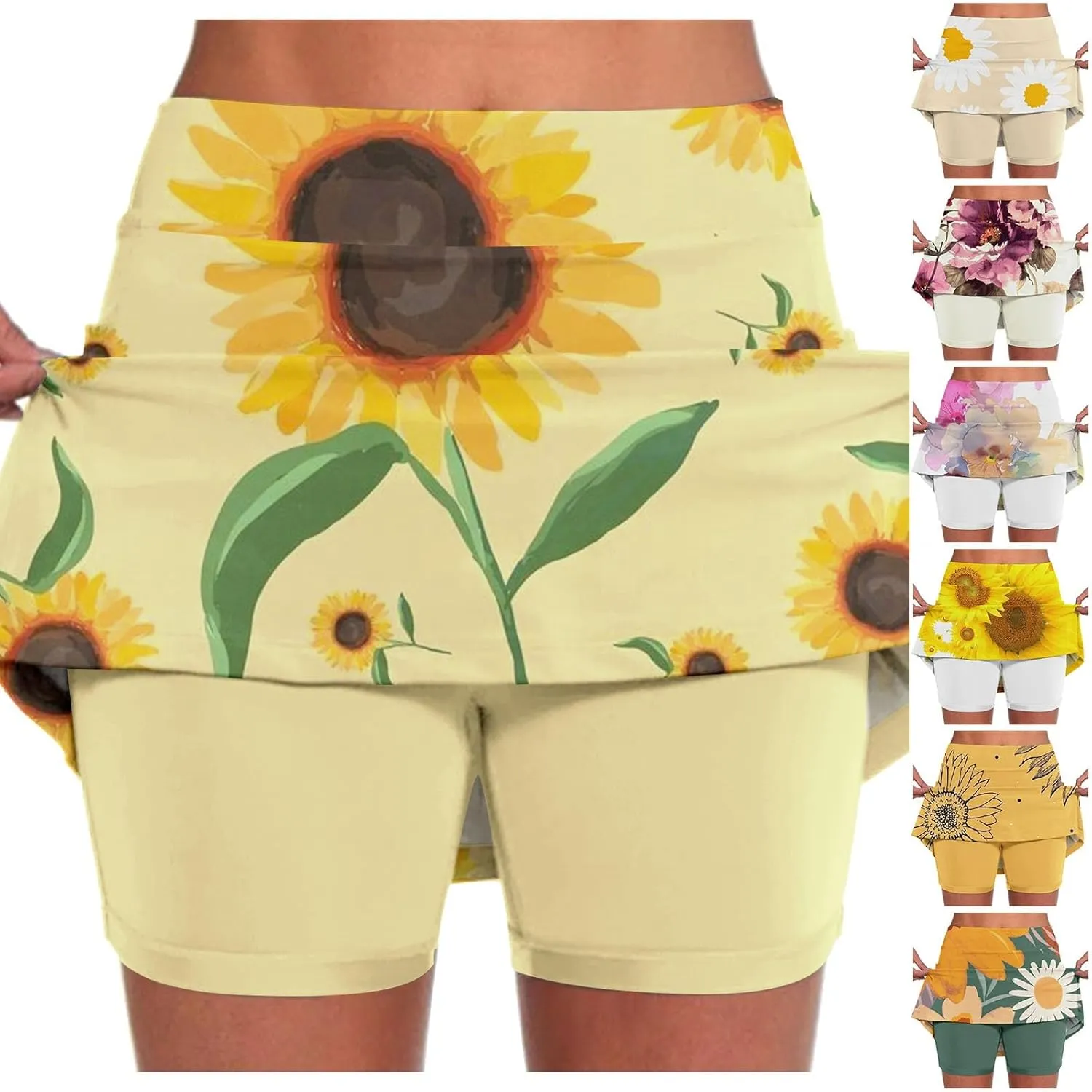 Womens Skorts with Pockets Tummy Control Floral Print Skorts High Waist Athletic Sports Pants Skirt Casual Shorts