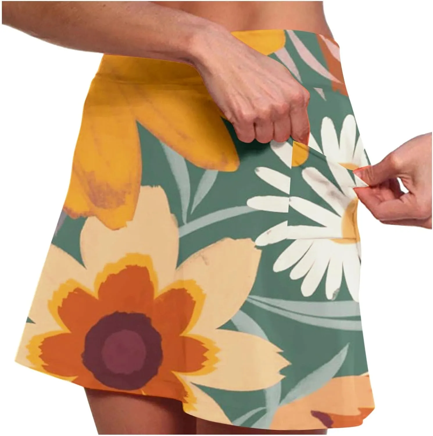 Womens Skorts with Pockets Tummy Control Floral Print Skorts High Waist Athletic Sports Pants Skirt Casual Shorts