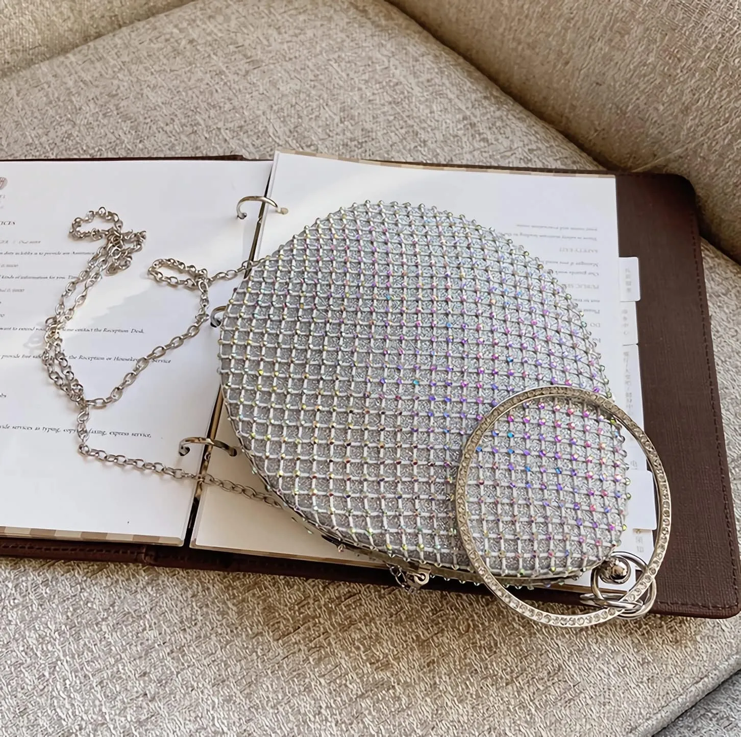 Women's Small Teardrop Shaped Rhinestone Clutch Purse Sparkly Evening Bag with Circle Handle for Weddings Party Proms
