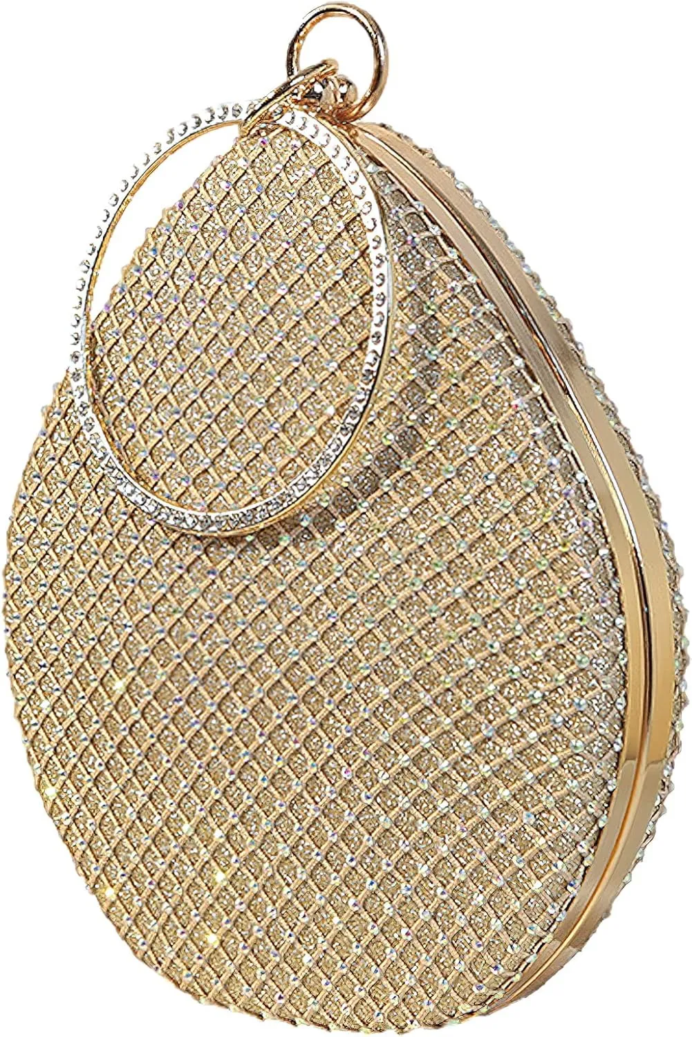 Women's Small Teardrop Shaped Rhinestone Clutch Purse Sparkly Evening Bag with Circle Handle for Weddings Party Proms