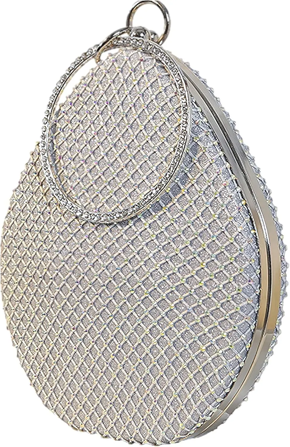 Women's Small Teardrop Shaped Rhinestone Clutch Purse Sparkly Evening Bag with Circle Handle for Weddings Party Proms
