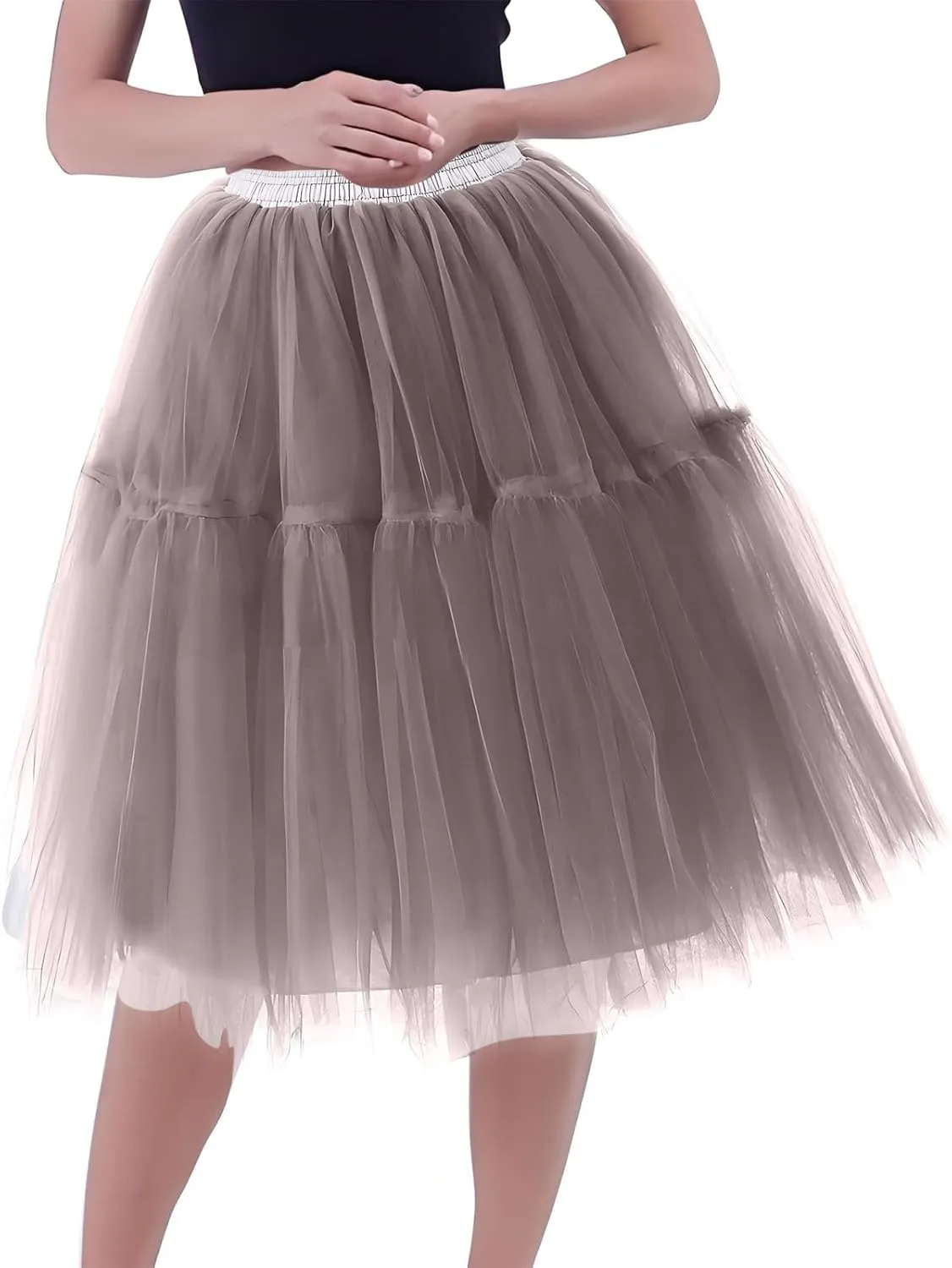 Womens Solid Color High Waist Elastic Mesh Puffy Skirt Formal Cocktail Mini Length Skirts for Ladies 2025 Fashion Y2K