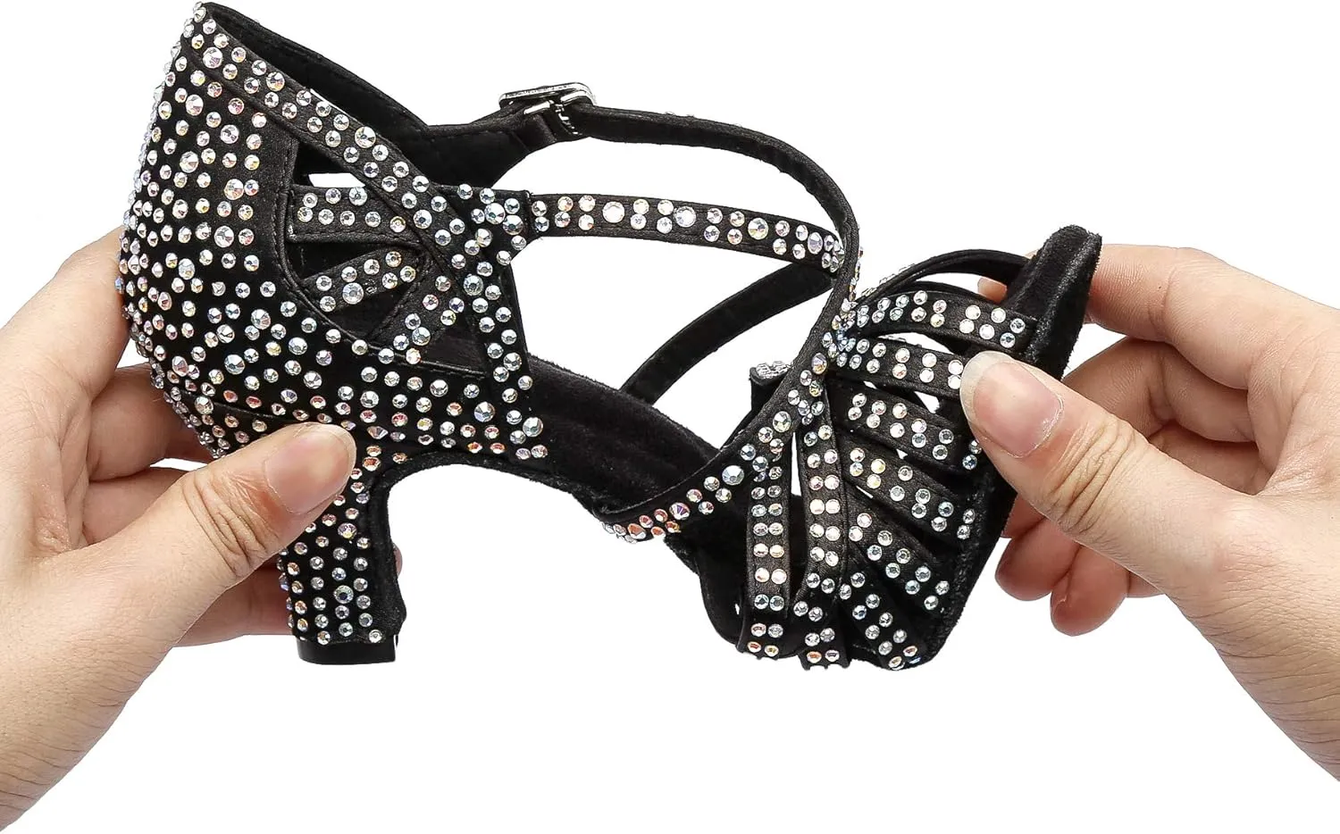 Women's Suede Sole Rhinestone Ballroom Dance Shoes Latin Salsa Glitter Performance Dance Shoes