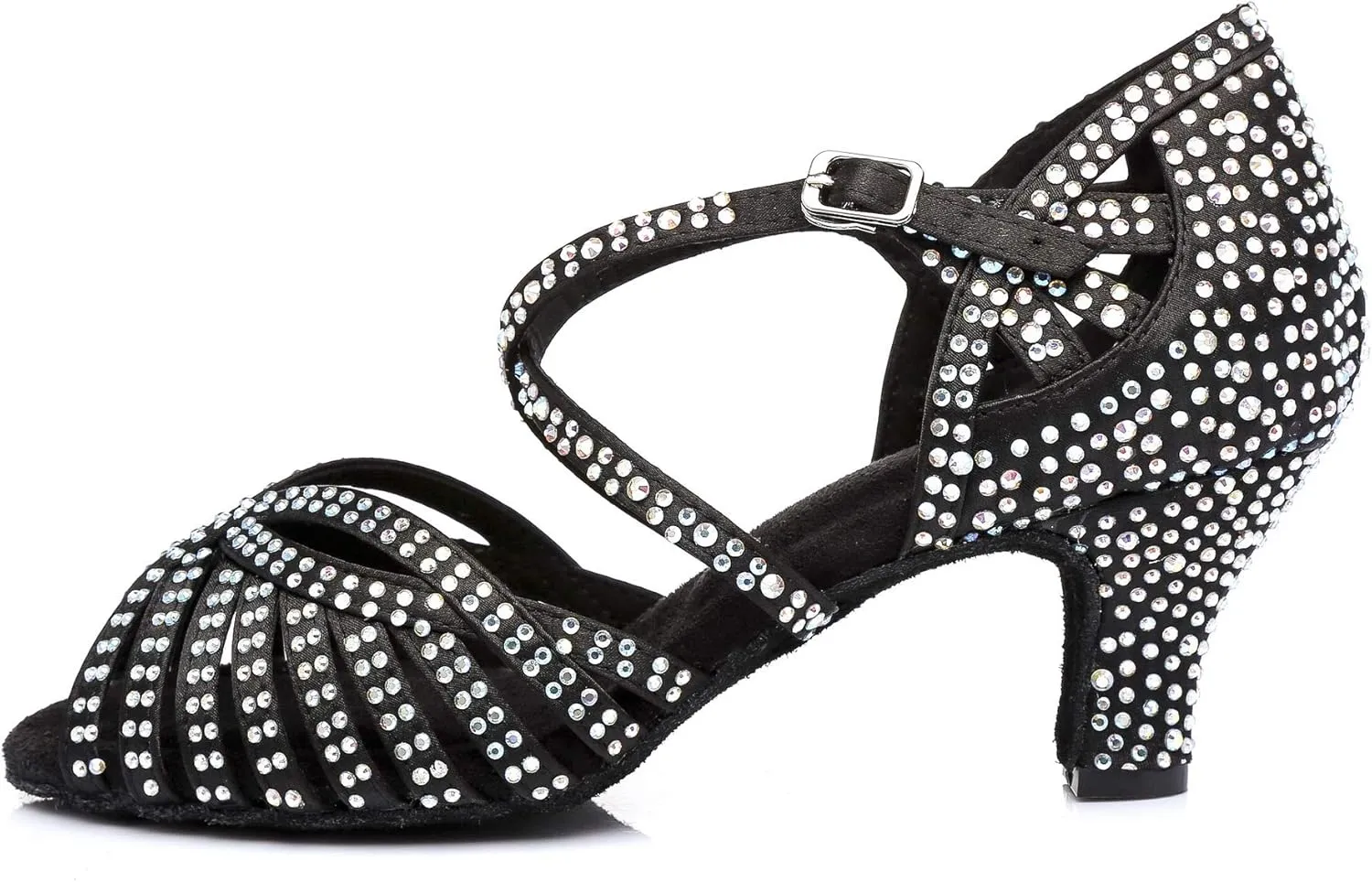 Women's Suede Sole Rhinestone Ballroom Dance Shoes Latin Salsa Glitter Performance Dance Shoes