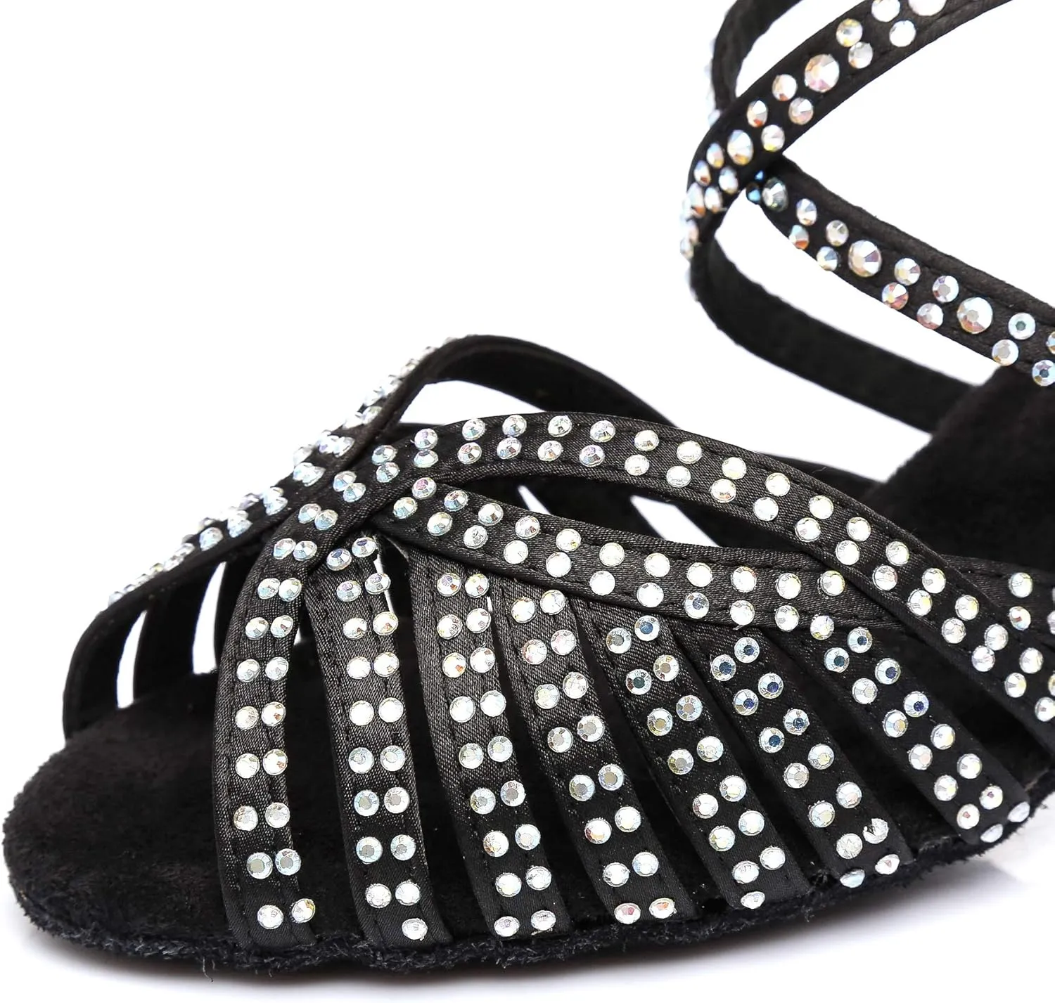Women's Suede Sole Rhinestone Ballroom Dance Shoes Latin Salsa Glitter Performance Dance Shoes