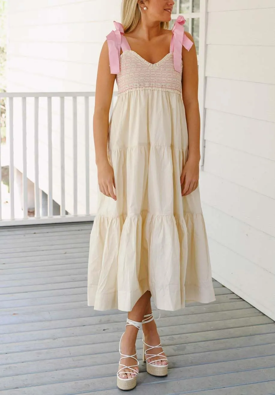 Womens Summer Flowy Smocked Beach Dresses Y2K Floral Contrast Color Boho Shoulder Tie Shirred Maxi Dress Sundresses