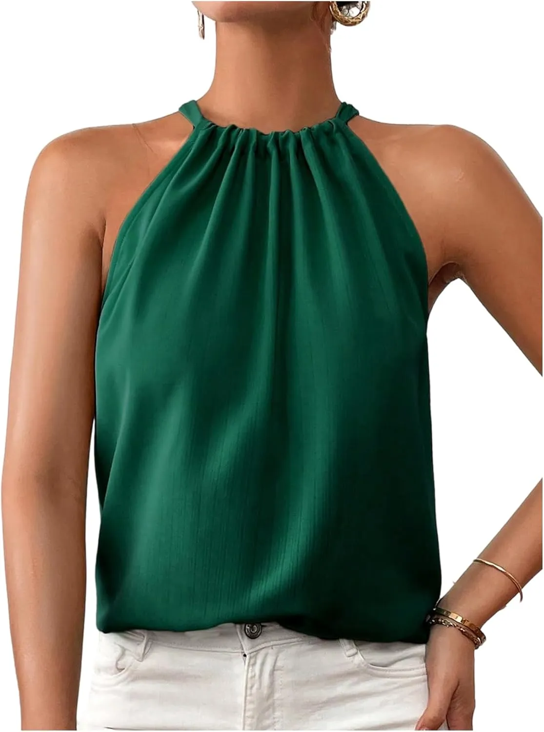 Women's Summer Halter Tops Tie Back Sleeveless Work Shirts Blouses for Women Casual Dressy