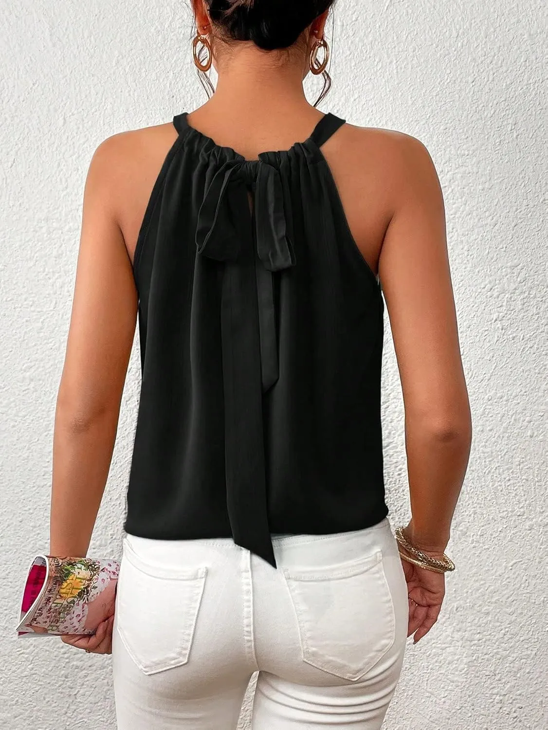 Women's Summer Halter Tops Tie Back Sleeveless Work Shirts Blouses for Women Casual Dressy