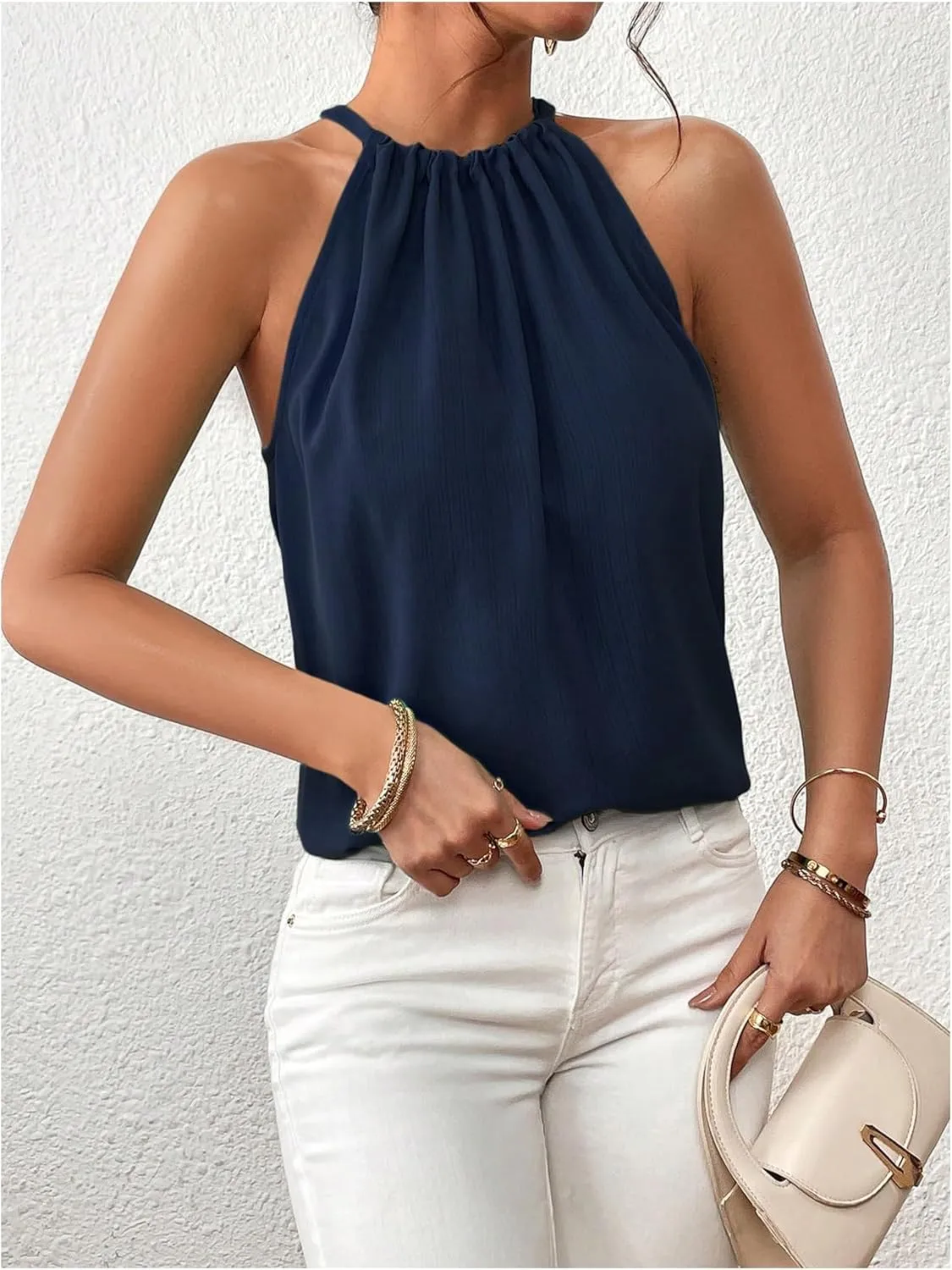 Women's Summer Halter Tops Tie Back Sleeveless Work Shirts Blouses for Women Casual Dressy