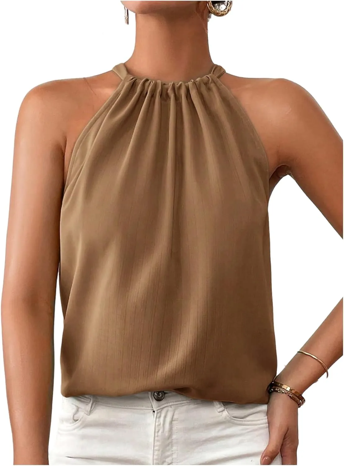 Women's Summer Halter Tops Tie Back Sleeveless Work Shirts Blouses for Women Casual Dressy