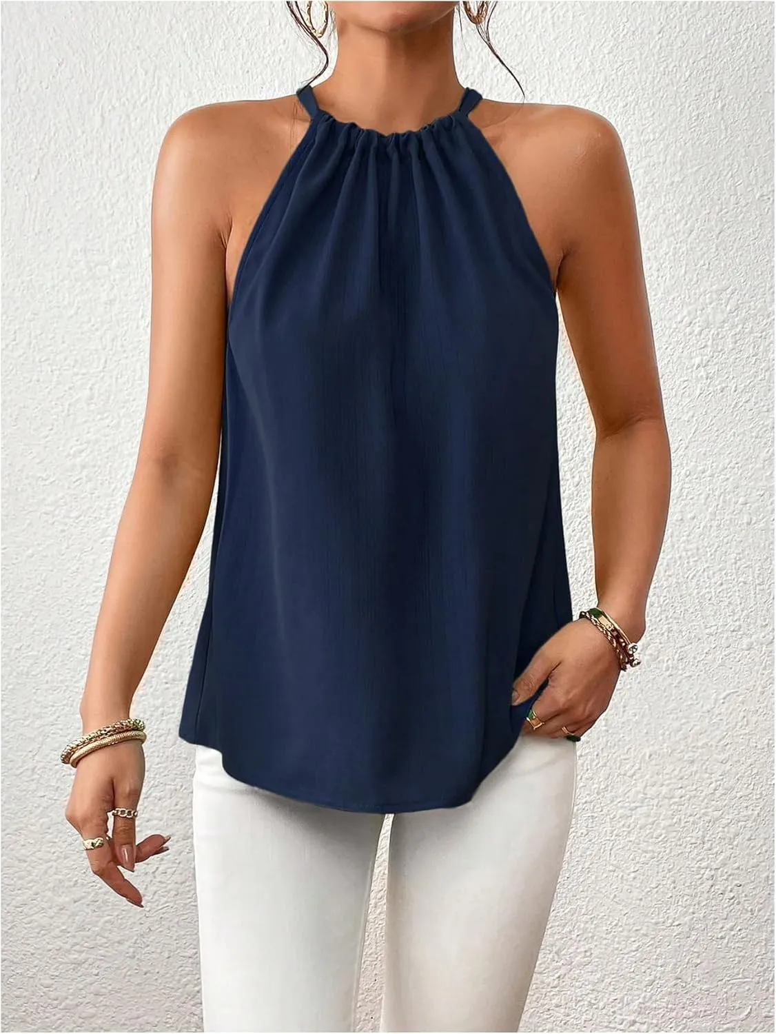 Women's Summer Halter Tops Tie Back Sleeveless Work Shirts Blouses for Women Casual Dressy