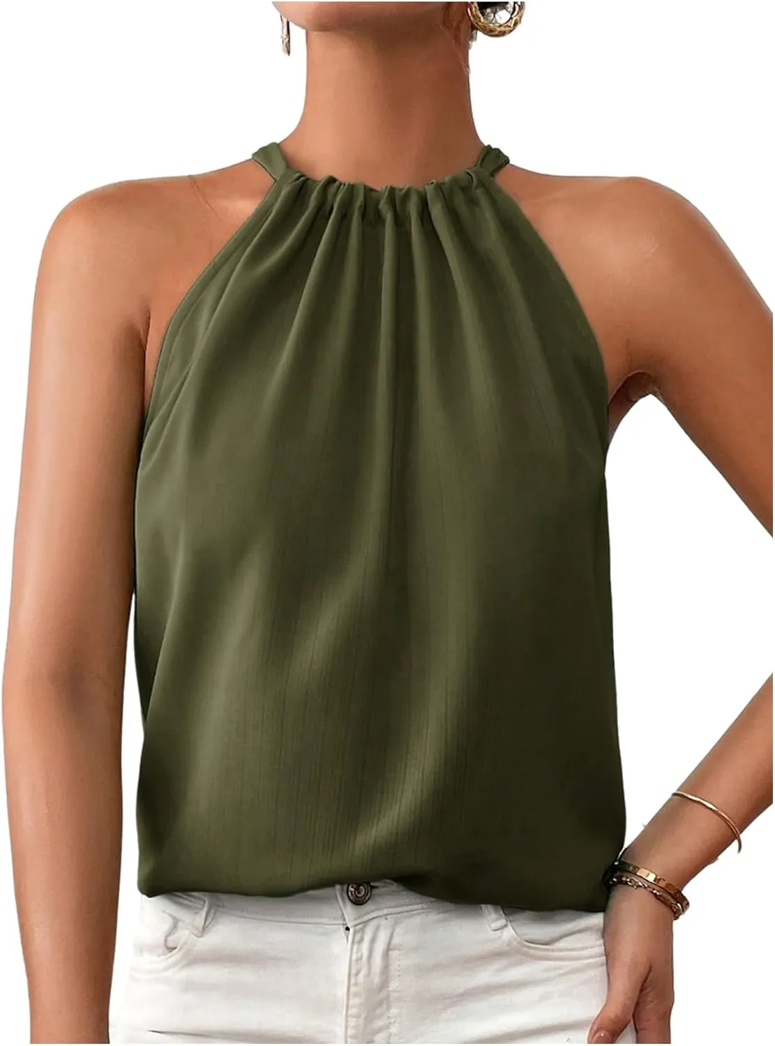 Women's Summer Halter Tops Tie Back Sleeveless Work Shirts Blouses for Women Casual Dressy