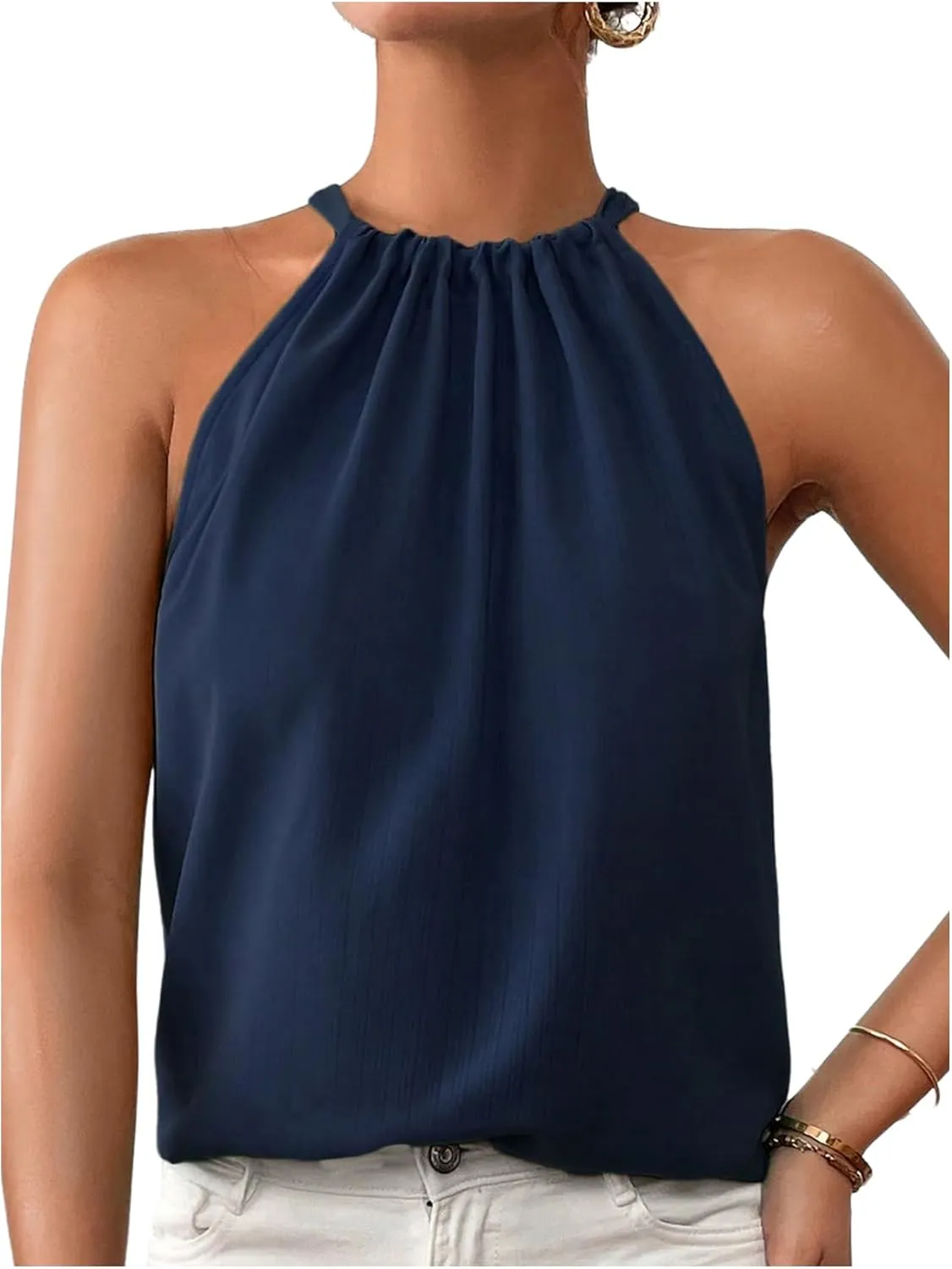 Women's Summer Halter Tops Tie Back Sleeveless Work Shirts Blouses for Women Casual Dressy