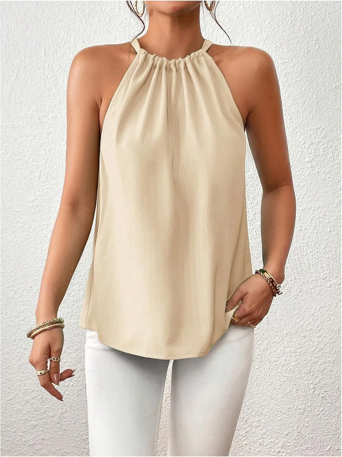 Women's Summer Halter Tops Tie Back Sleeveless Work Shirts Blouses for Women Casual Dressy