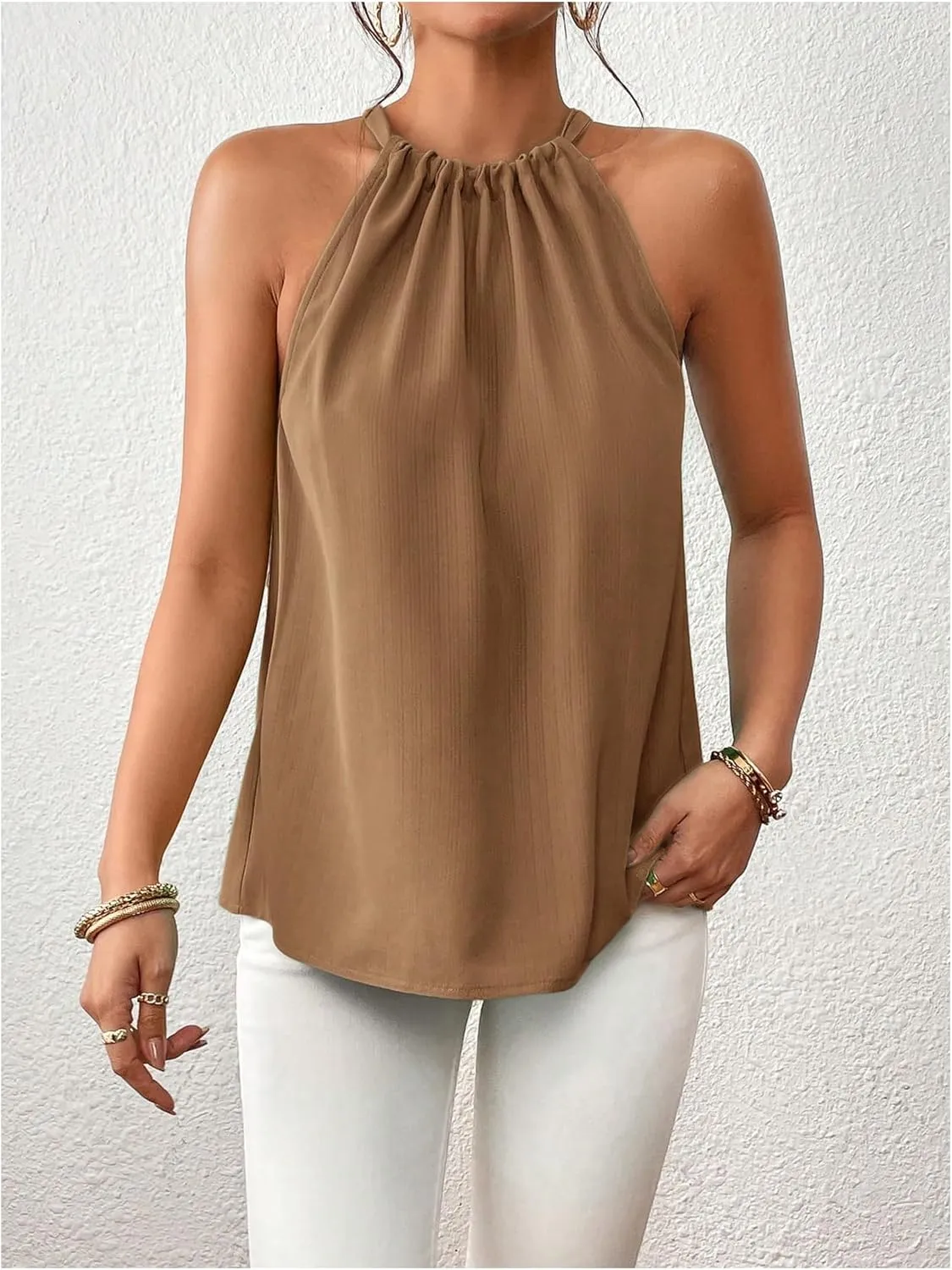 Women's Summer Halter Tops Tie Back Sleeveless Work Shirts Blouses for Women Casual Dressy