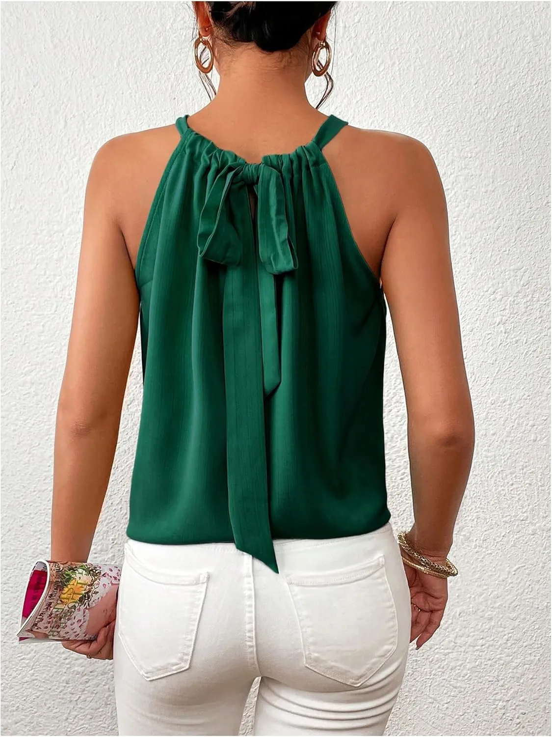 Women's Summer Halter Tops Tie Back Sleeveless Work Shirts Blouses for Women Casual Dressy