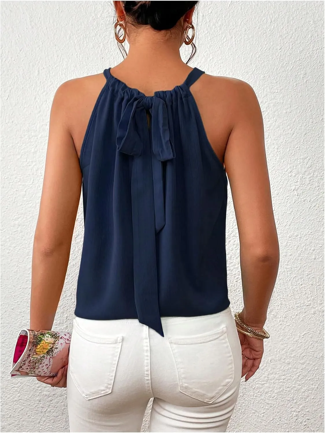 Women's Summer Halter Tops Tie Back Sleeveless Work Shirts Blouses for Women Casual Dressy