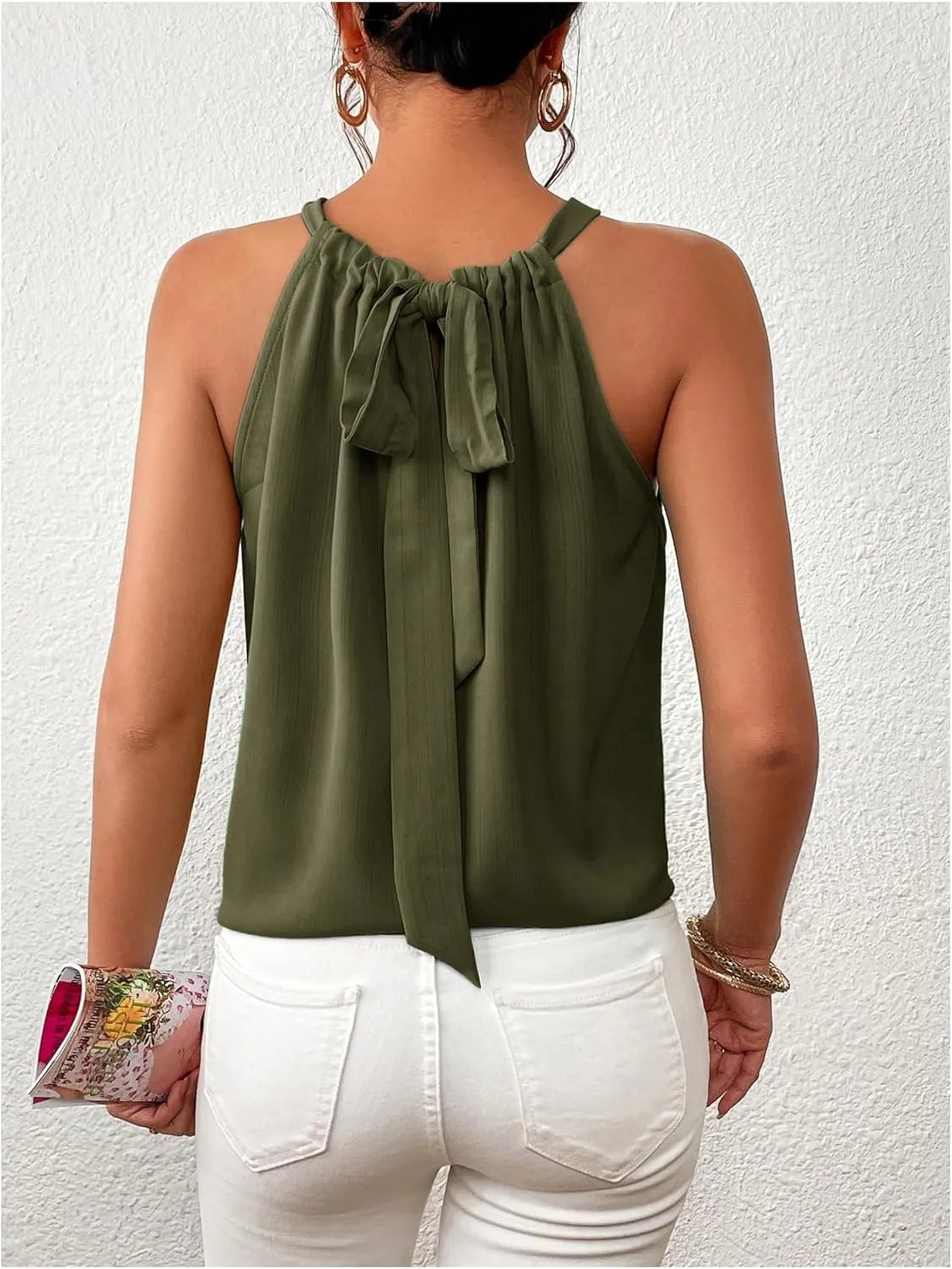 Women's Summer Halter Tops Tie Back Sleeveless Work Shirts Blouses for Women Casual Dressy