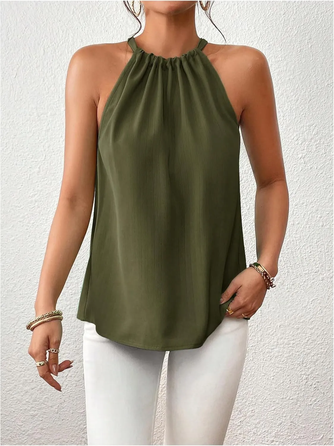 Women's Summer Halter Tops Tie Back Sleeveless Work Shirts Blouses for Women Casual Dressy