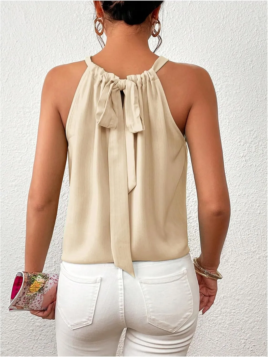 Women's Summer Halter Tops Tie Back Sleeveless Work Shirts Blouses for Women Casual Dressy