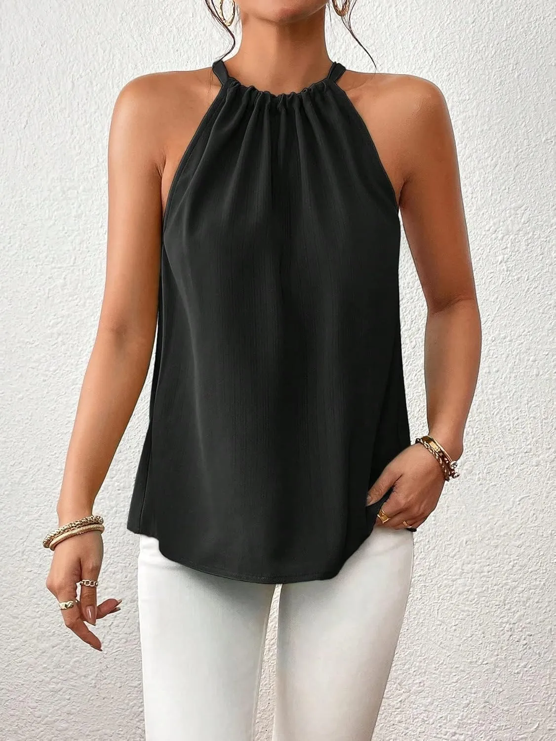 Women's Summer Halter Tops Tie Back Sleeveless Work Shirts Blouses for Women Casual Dressy