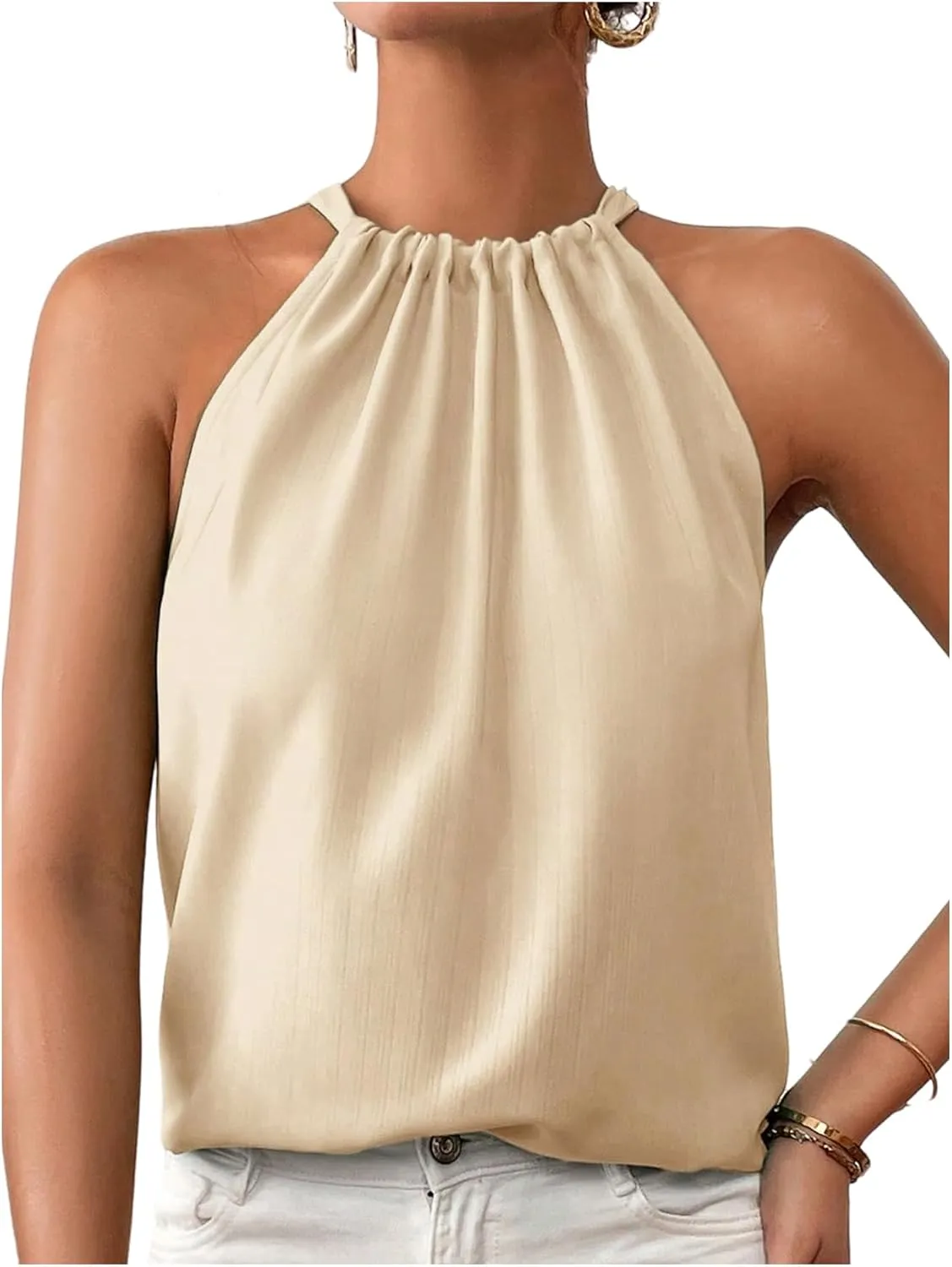 Women's Summer Halter Tops Tie Back Sleeveless Work Shirts Blouses for Women Casual Dressy