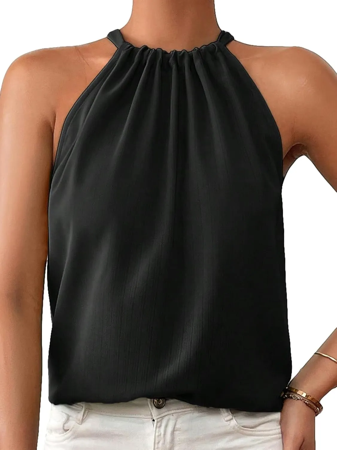 Women's Summer Halter Tops Tie Back Sleeveless Work Shirts Blouses for Women Casual Dressy