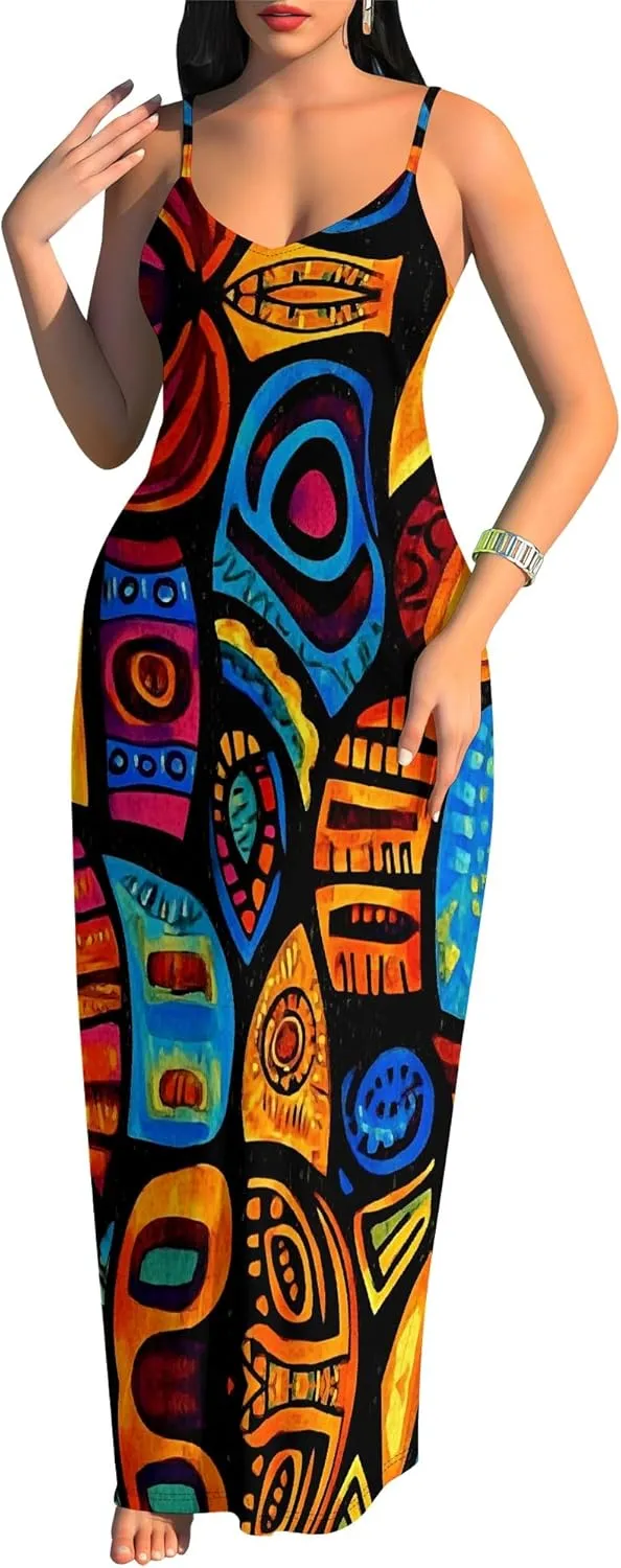 Women's Summer Maxi Dress Long Dress Casual Boho Slip Sexy Slim Sleeveless Spaghetti Strap Tiered Beach Sun Dresses