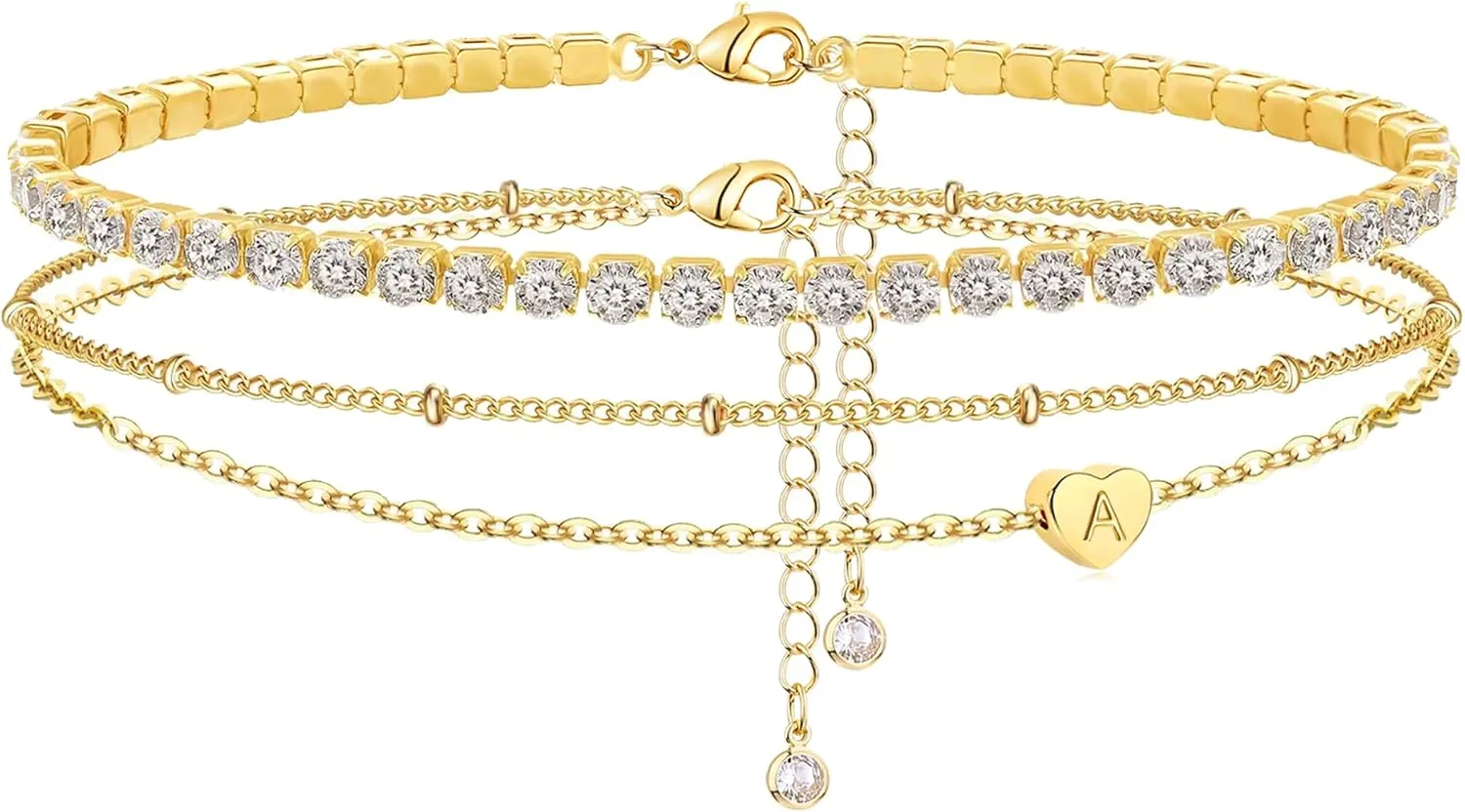Yanoda Initial Ankle Bracelets for Women, 14K Gold Plated Waterproof Dainty Layered Heart Letter Initial Anklets Personalized Gifts