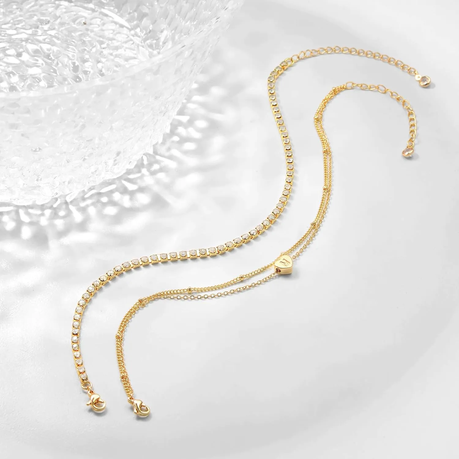Yanoda Initial Ankle Bracelets for Women, 14K Gold Plated Waterproof Dainty Layered Heart Letter Initial Anklets Personalized Gifts
