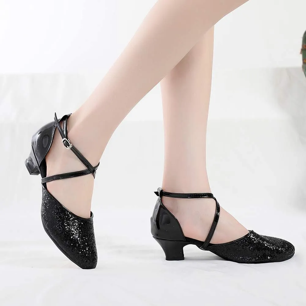 YKXLM Closed Toe Ballroom Dance Shoes Low Heel Character Shoes Dancing Pump for Women and Girls,DY115