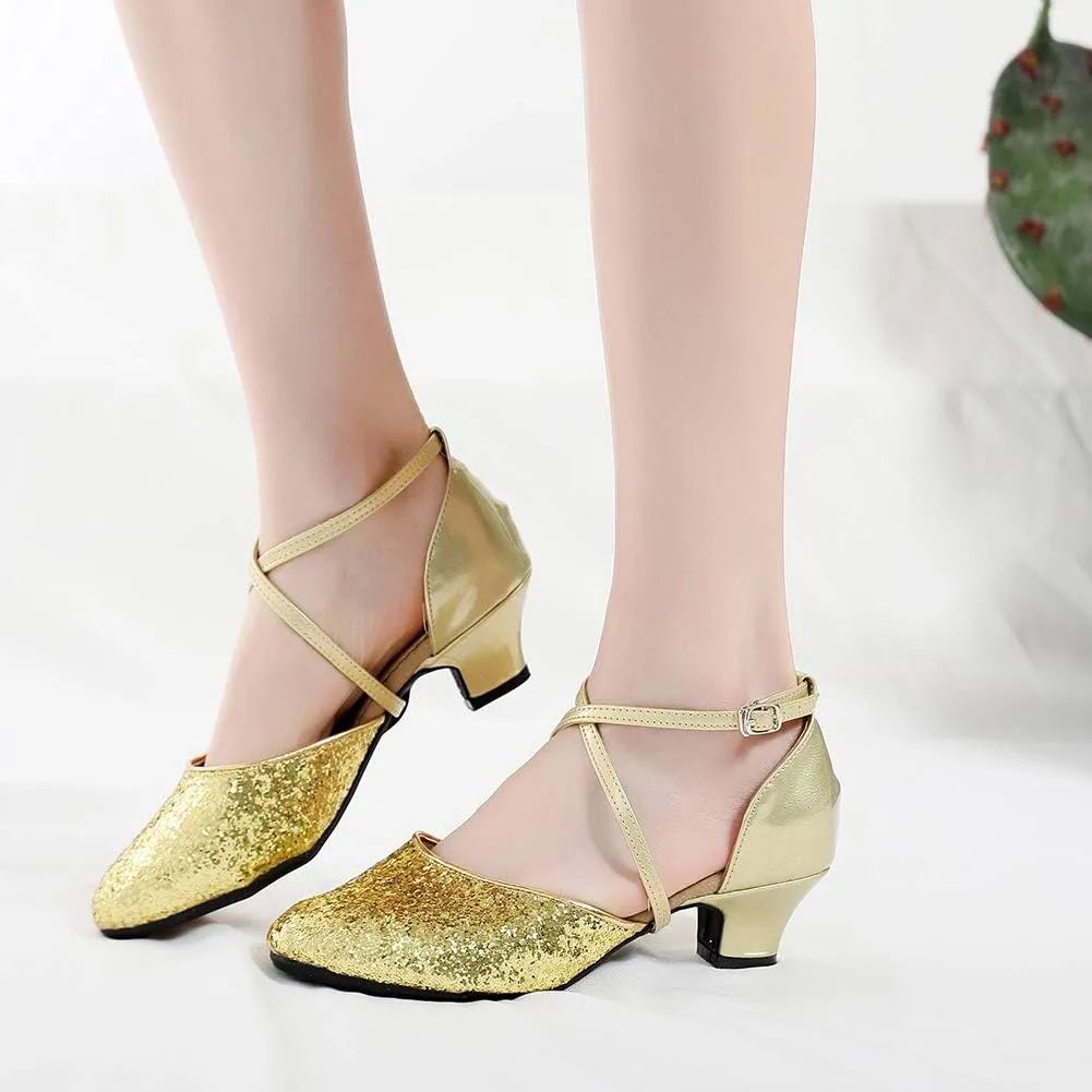 YKXLM Closed Toe Ballroom Dance Shoes Low Heel Character Shoes Dancing Pump for Women and Girls,DY115