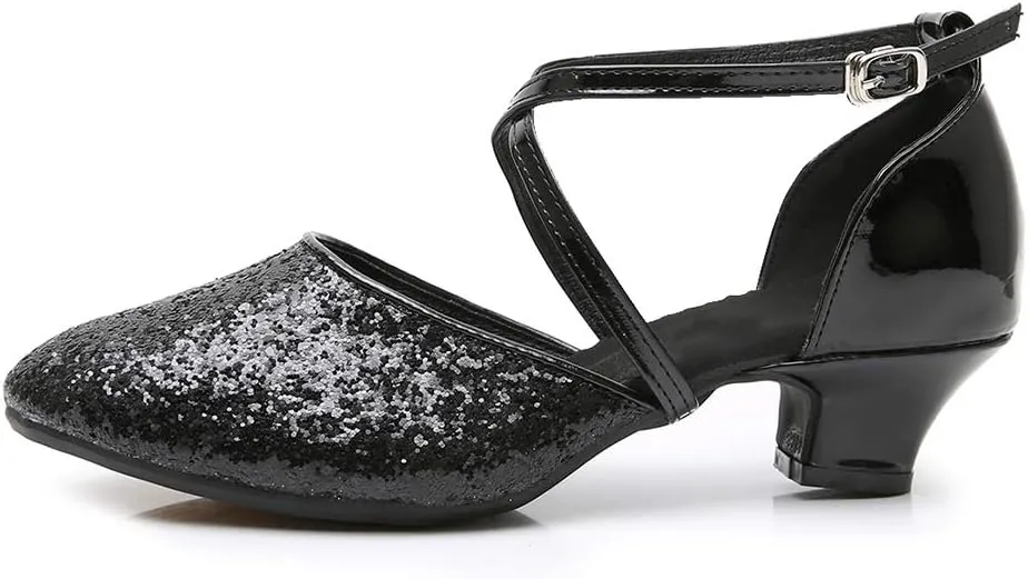 YKXLM Closed Toe Ballroom Dance Shoes Low Heel Character Shoes Dancing Pump for Women and Girls,DY115