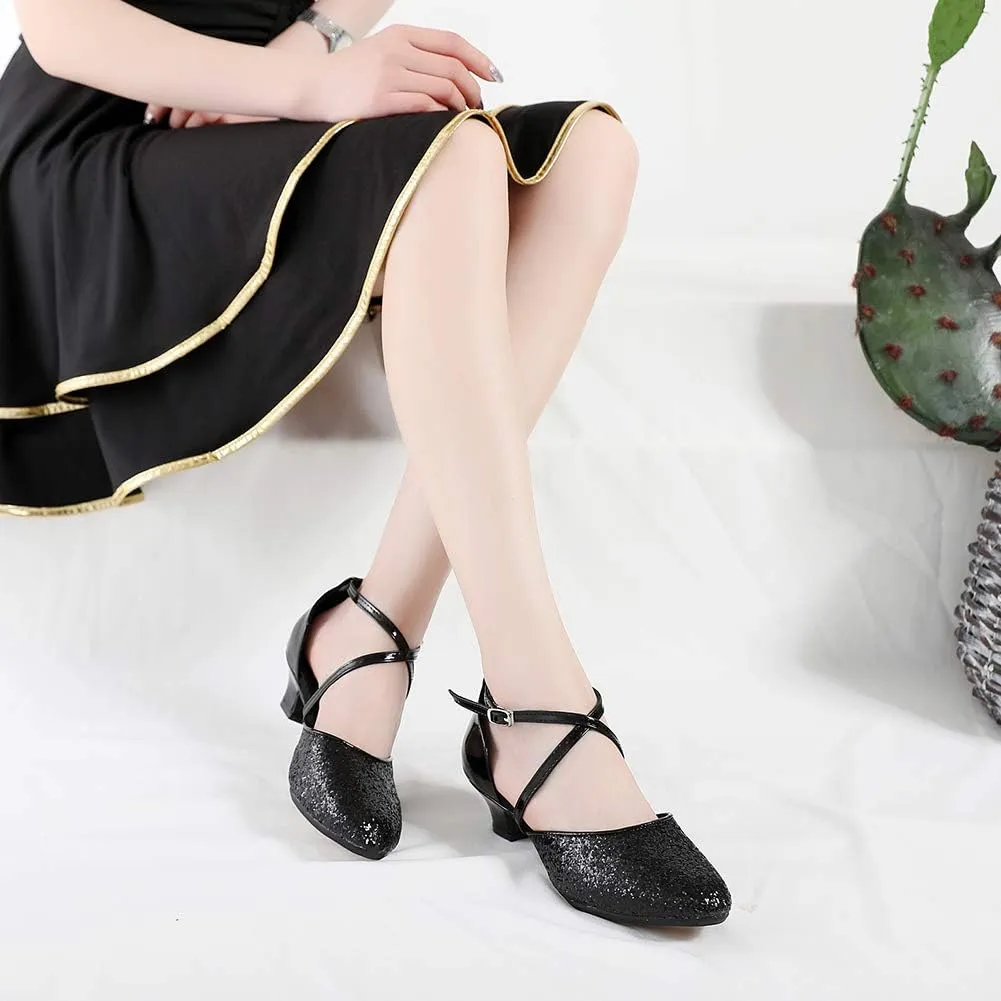 YKXLM Closed Toe Ballroom Dance Shoes Low Heel Character Shoes Dancing Pump for Women and Girls,DY115