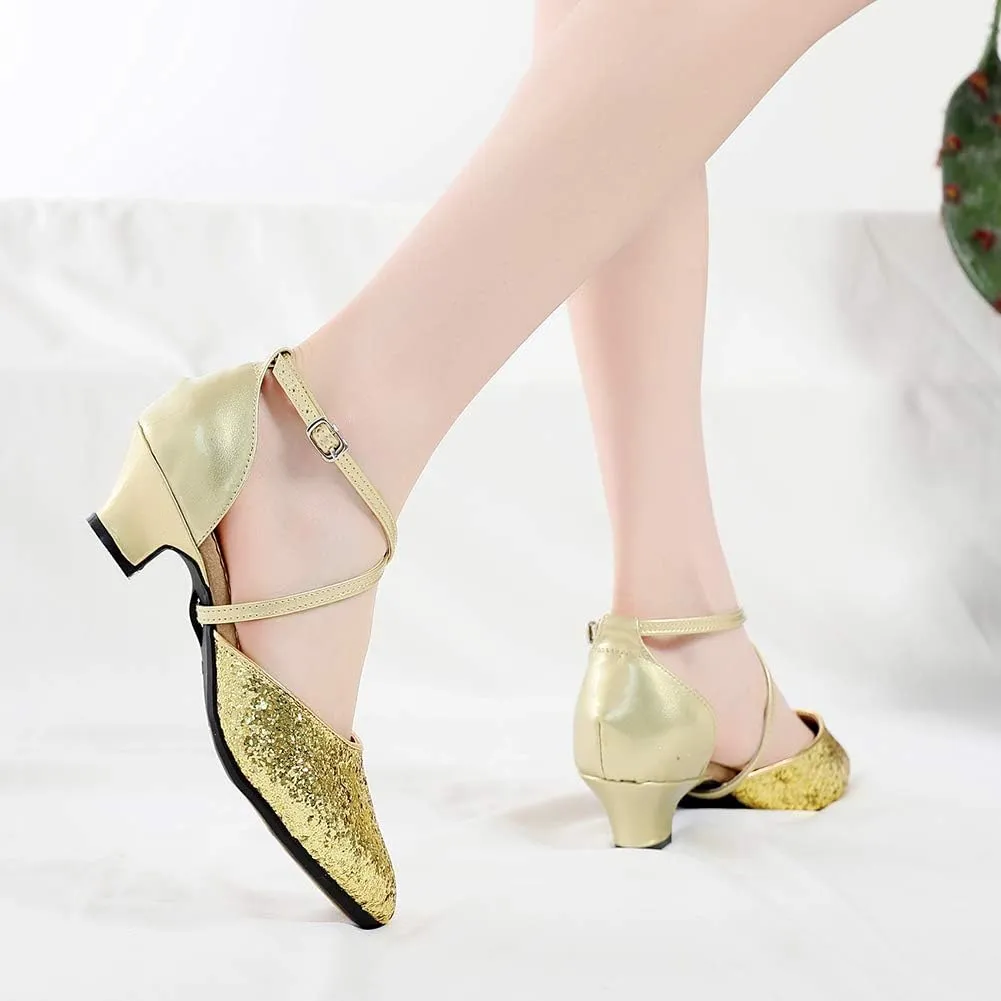 YKXLM Closed Toe Ballroom Dance Shoes Low Heel Character Shoes Dancing Pump for Women and Girls,DY115