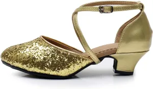 YKXLM Closed Toe Ballroom Dance Shoes Low Heel Character Shoes Dancing Pump for Women and Girls,DY115