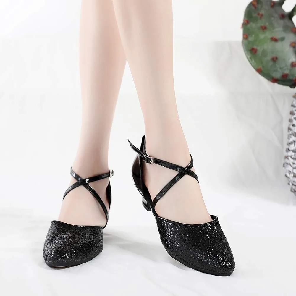 YKXLM Closed Toe Ballroom Dance Shoes Low Heel Character Shoes Dancing Pump for Women and Girls,DY115