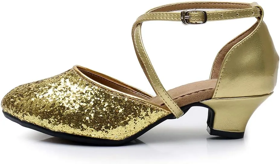 YKXLM Closed Toe Ballroom Dance Shoes Low Heel Character Shoes Dancing Pump for Women and Girls,DY115